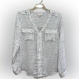 Candie's White Long-Sleeve Printed Split-Neck Blouse M